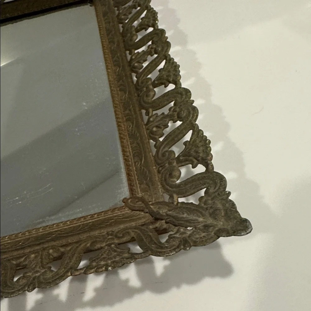 VINTAGE Brass Gold Ornate Decorative Mirrored Vanity Tray